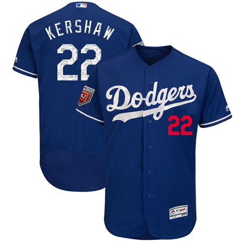 Dodgers #22 Clayton Kershaw Blue 2018 Spring Training Authentic Flex Base Stitched MLB Jersey